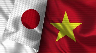 Vietnam ve Japonya Gerçekçi Bayrak Kumaş Dokusu 3D Görüntü
