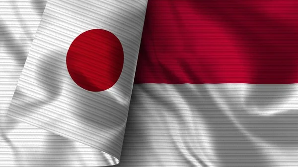 Indonesien Och Japan Realistisk Flaggväv Textur Illustration — Stockfoto