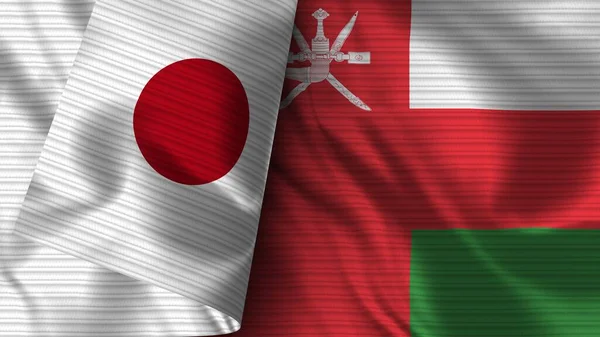 Omã Japão Realista Bandeira Tecido Textura Ilustração — Fotografia de Stock
