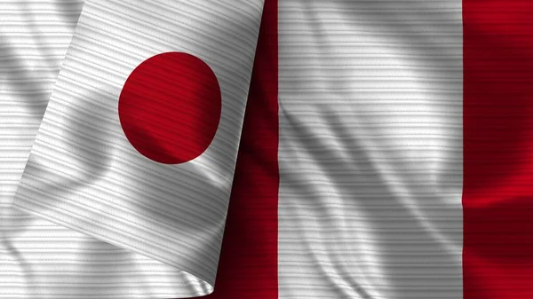 秘鲁和日本两国现实国旗面料3D图解 — 图库照片