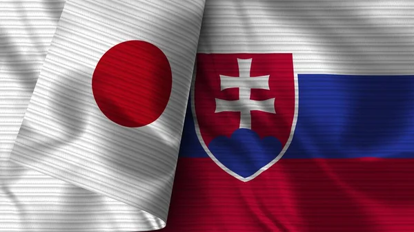 Szlovákia Japán Realisztikus Zászló Szövet Textúra Illusztráció — Stock Fotó