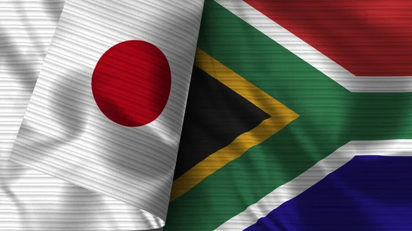 Dél Afrika Japán Realisztikus Zászló Szövet Textúra Illusztráció — Stock Fotó