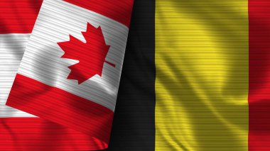 Belçika ve Kanada Gerçekçi Bayrak Kumaşı Dokusu 3D Görüntü