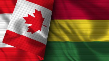 Bolivya ve Kanada Gerçekçi Bayrak Kumaşı Dokusu 3D Görüntü