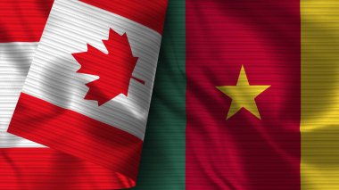 Kamerun ve Kanada Gerçekçi Bayrak Kumaşı Dokusu 3D Görüntü