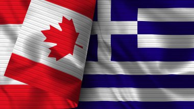 Yunanistan ve Kanada Gerçekçi Bayrak Kumaşı Dokusu 3B Görüntü