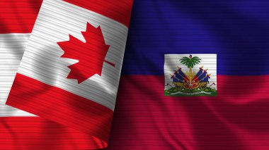 Haiti ve Kanada Gerçekçi Bayrak Kumaşı Dokusu 3D Görüntü