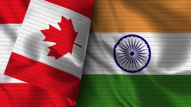 Hindistan ve Kanada Gerçekçi Bayrak Kumaşı Dokusu 3D Görüntü