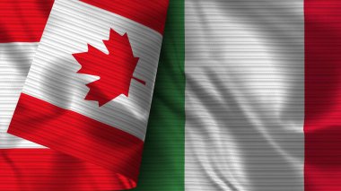 İtalya ve Kanada Gerçekçi Bayrak Kumaşı Dokusu 3D Görüntü