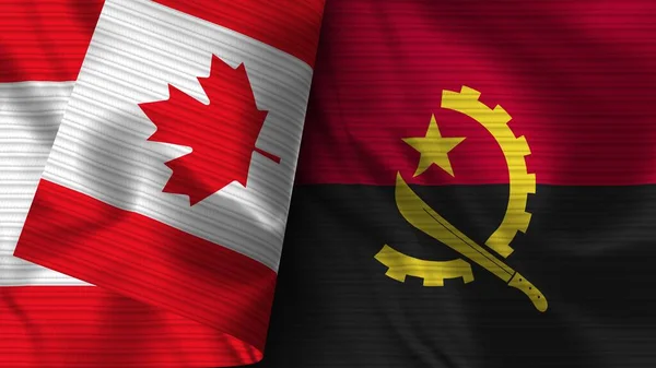 安哥拉和加拿大的实际国旗面料3D画图 — 图库照片