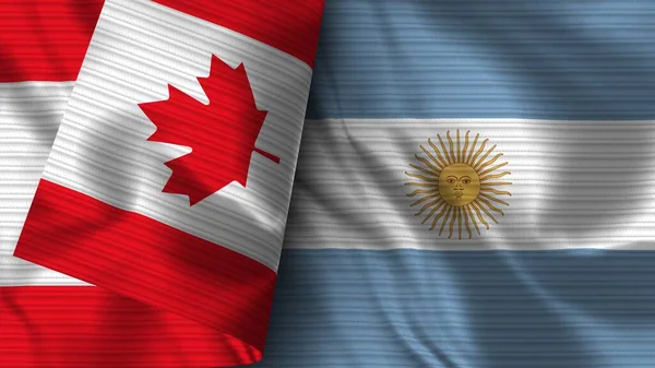 Argentina Canadá Tela Bandera Realista Textura Ilustración — Foto de Stock