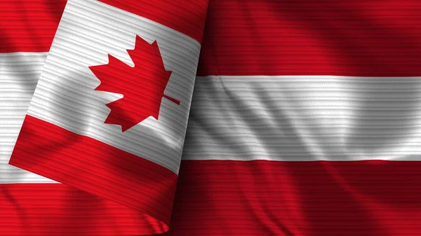 Oostenrijk Canada Realistische Vlag Stof Textuur Illustratie — Stockfoto