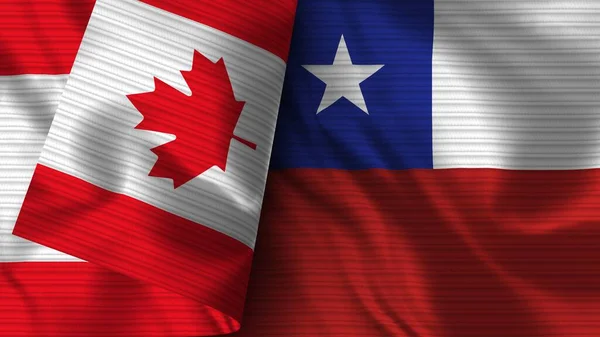Chile Och Kanada Realistisk Flaggväv Textur Illustration — Stockfoto