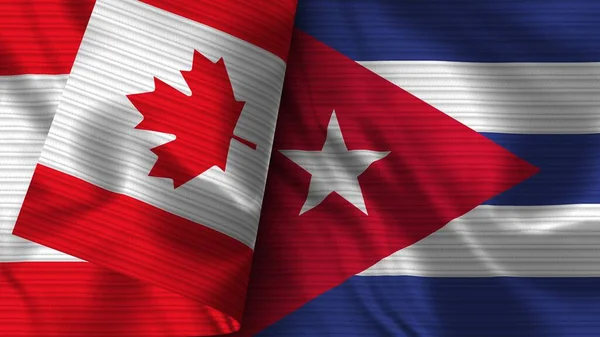 Cuba Canada Realistic Flag Fabric Texture Illustration — Stock Photo, Image