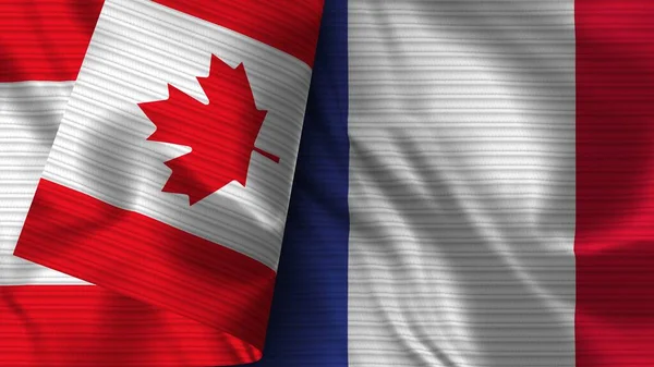 France Canada Drapeau Réaliste Texture Tissu Illustration — Photo