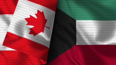 Kuveyt ve Kanada Gerçekçi Bayrak Kumaşı Dokusu 3B Görüntü