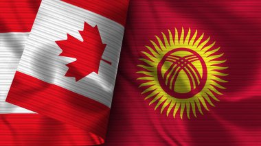 Kırgızistan ve Kanada Gerçekçi Bayrak Kumaşı Dokusu 3B Görüntü
