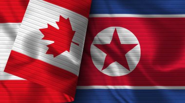 Kuzey Kore ve Kanada Gerçekçi Bayrak Kumaşı Dokusu 3D Görüntü