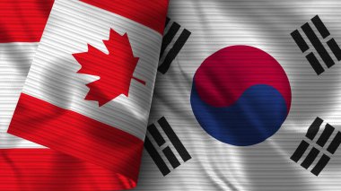 Güney Kore ve Kanada Gerçekçi Bayrak Kumaşı Dokusu 3D Görüntü