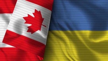 Ukrayna ve Kanada Gerçekçi Bayrak Kumaşı Dokusu 3D Görüntü