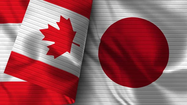 日本とカナダ リアルな旗布テクスチャ3Dイラスト — ストック写真