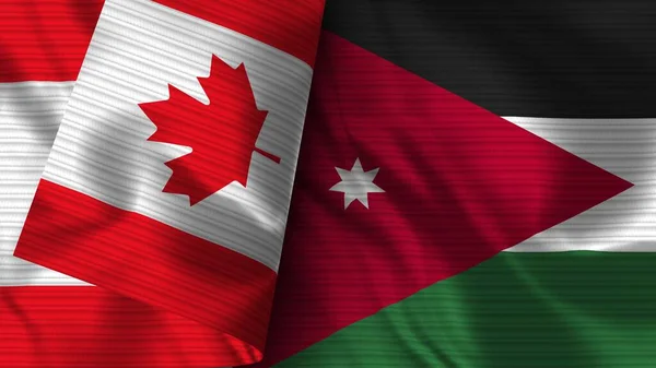 Jordan Canada Realistic Flag Fabric Texture Illustration — Stock Photo, Image