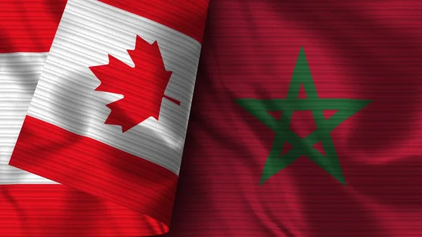 Marruecos Canadá Tela Bandera Realista Textura Ilustración —  Fotos de Stock