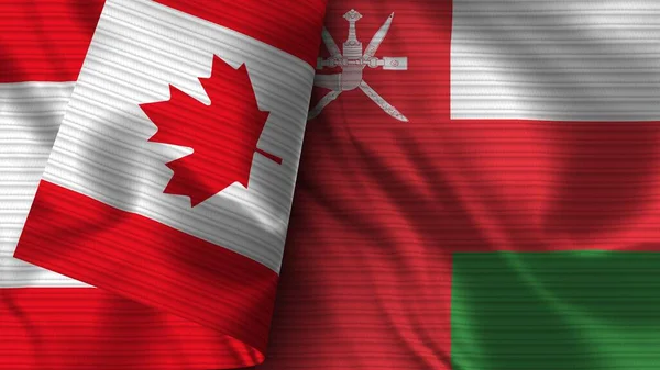 Oman Kanada Realistyczna Flaga Tekstura Tkaniny Ilustracja — Zdjęcie stockowe