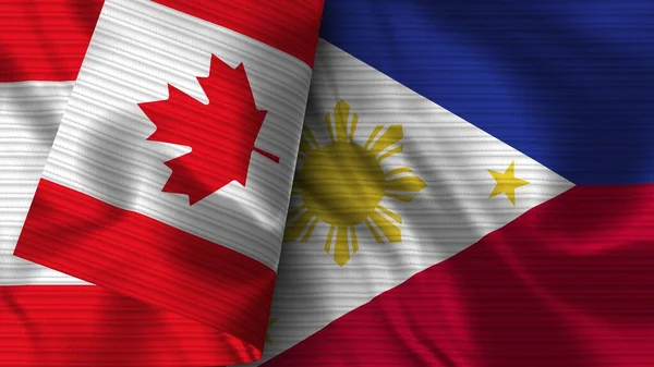 Filipiny Kanada Realistyczna Flaga Tekstura Tkaniny Ilustracja — Zdjęcie stockowe