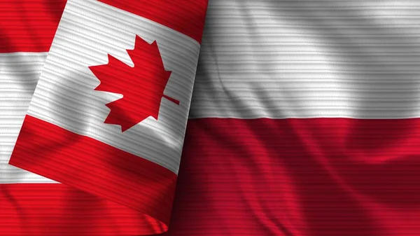 Poland Canada Realistic Flag Fabric Texture Illustration — Stock Photo, Image