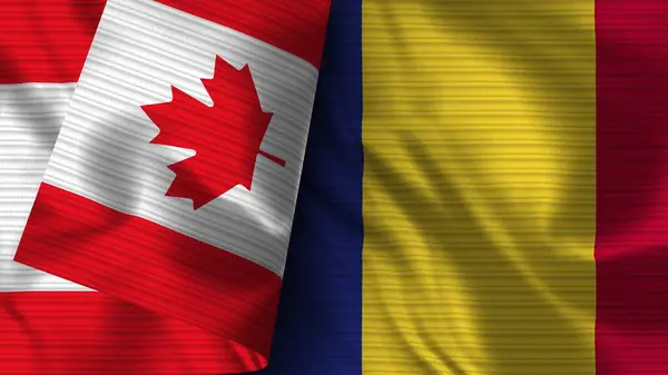 Romênia Canadá Realista Bandeira Tecido Textura Ilustração — Fotografia de Stock