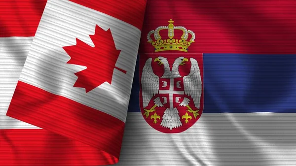 Szerbia Kanada Realisztikus Zászló Szövet Textúra Illusztráció — Stock Fotó