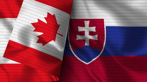 Slovakien Och Kanada Realistisk Flaggväv Textur Illustration — Stockfoto