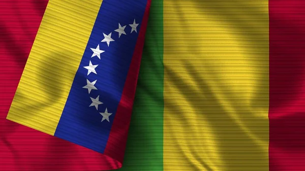 也门和委内瑞拉的实际国旗面料3D插图 — 图库照片