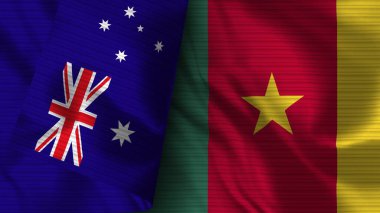Kamerun ve Avustralya Gerçekçi Bayrak Kumaşı Dokusu 3D Görüntü