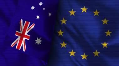 Avrupa Birliği ve Avustralya Gerçekçi Bayrak Kumaşı Dokusu 3B Görüntü