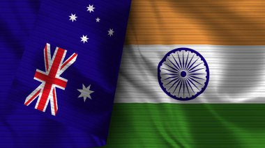 Hindistan ve Avustralya Gerçekçi Bayrak Kumaşı Dokusu 3D Görüntü