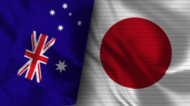 Japonya ve Avustralya Gerçekçi Bayrak Kumaşı Dokusu 3D Görüntü