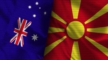 Makedonya ve Avustralya Gerçekçi Bayrak Kumaşı Dokusu 3D Görüntü