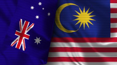 Malezya ve Avustralya Gerçekçi Bayrak Kumaşı Dokusu 3D Görüntü