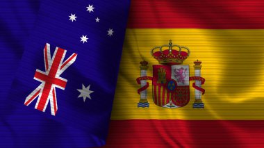 İspanya ve Avustralya Gerçekçi Bayrak Kumaşı Dokusu 3D Görüntü