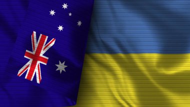 Ukrayna ve Avustralya Gerçekçi Bayrak Kumaşı Dokusu 3D Görüntü