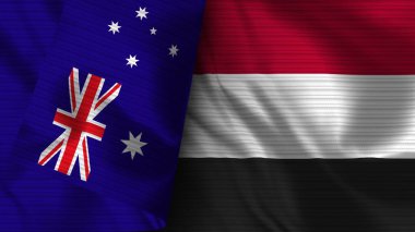 Yemen ve Avustralya Gerçekçi Bayrak Kumaşı Dokusu 3D Görüntü
