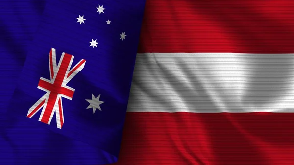 Oostenrijk Australië Realistische Vlag Stof Textuur Illustratie — Stockfoto