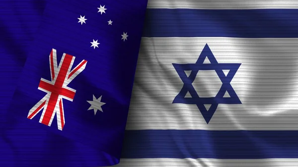 Izrael Ausztrália Realisztikus Zászló Szövet Textúra Illusztráció — Stock Fotó