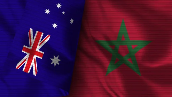 Marruecos Australia Tela Bandera Realista Textura Ilustración —  Fotos de Stock