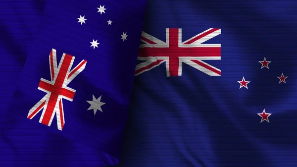 Nieuw Zeeland Australië Realistische Vlag Stof Textuur Illustratie — Stockfoto