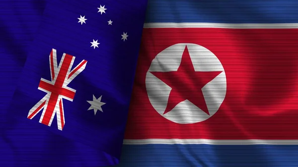 Coreia Norte Austrália Realista Bandeira Tecido Textura Ilustração — Fotografia de Stock