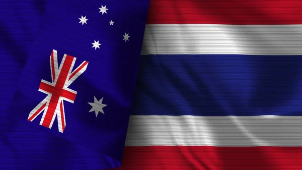 Thaiföld Ausztrália Realisztikus Zászló Szövet Textúra Illusztráció — Stock Fotó