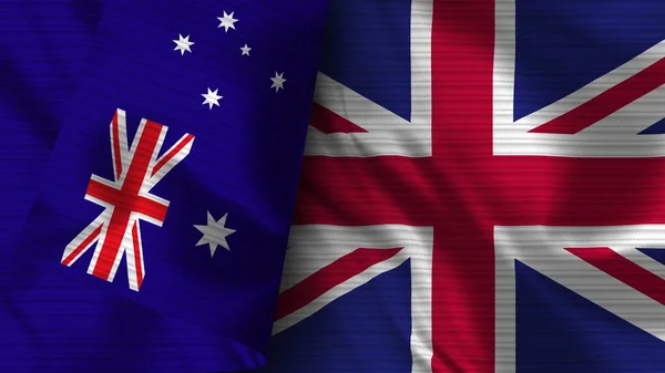 Großbritannien Und Australien Realistische Flaggengewebe Textur Illustration — Stockfoto